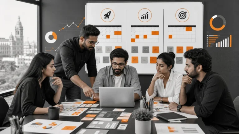 Indian marketing team planning a 90-day digital growth roadmap for a Pune business