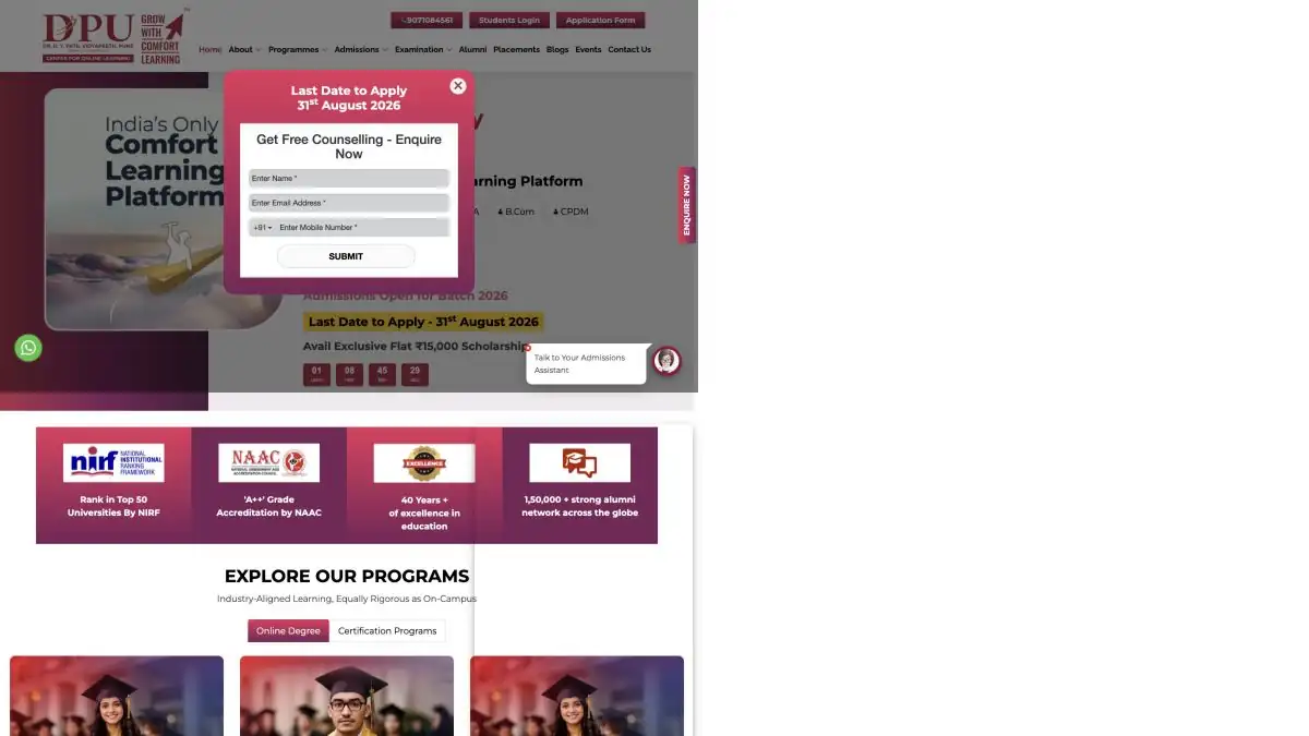 DPU Online official website reference screenshot