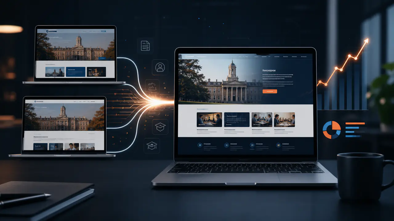 Online university website consolidation and organic traffic growth visual
