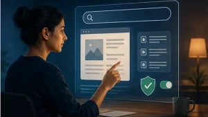Marketing strategist reviewing generative AI search controls and website visibility