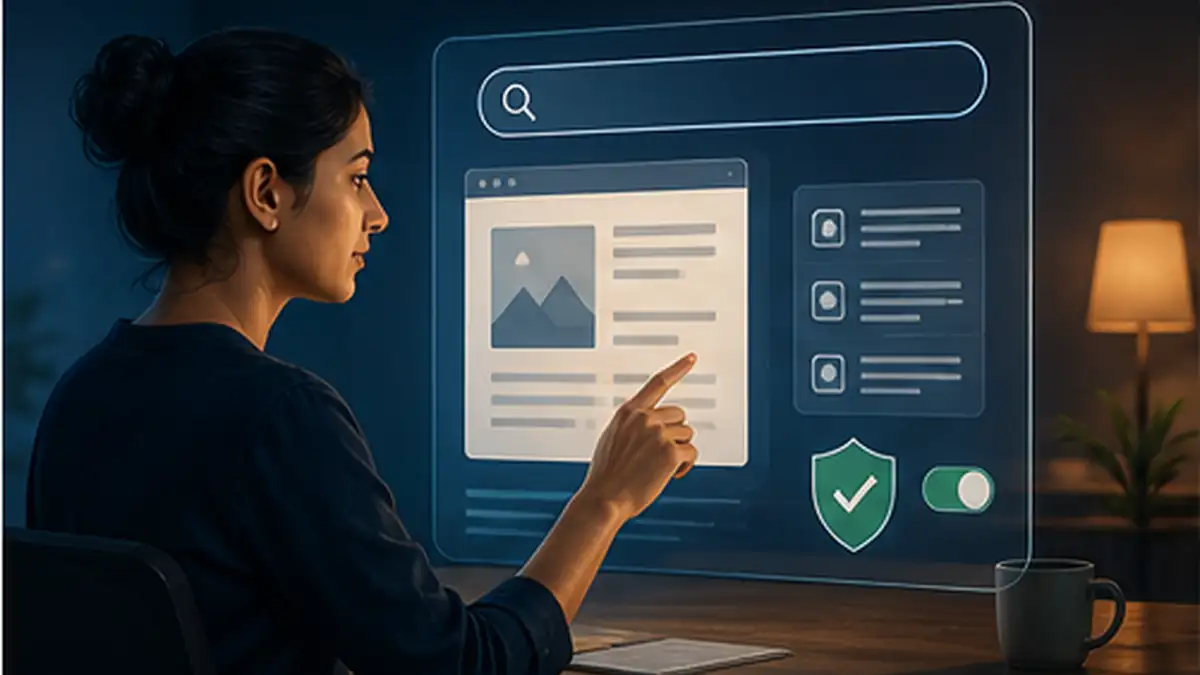 Marketing strategist reviewing generative AI search controls and website visibility