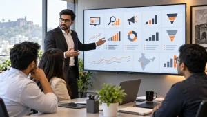 Pune business owners reviewing a digital marketing audit dashboard