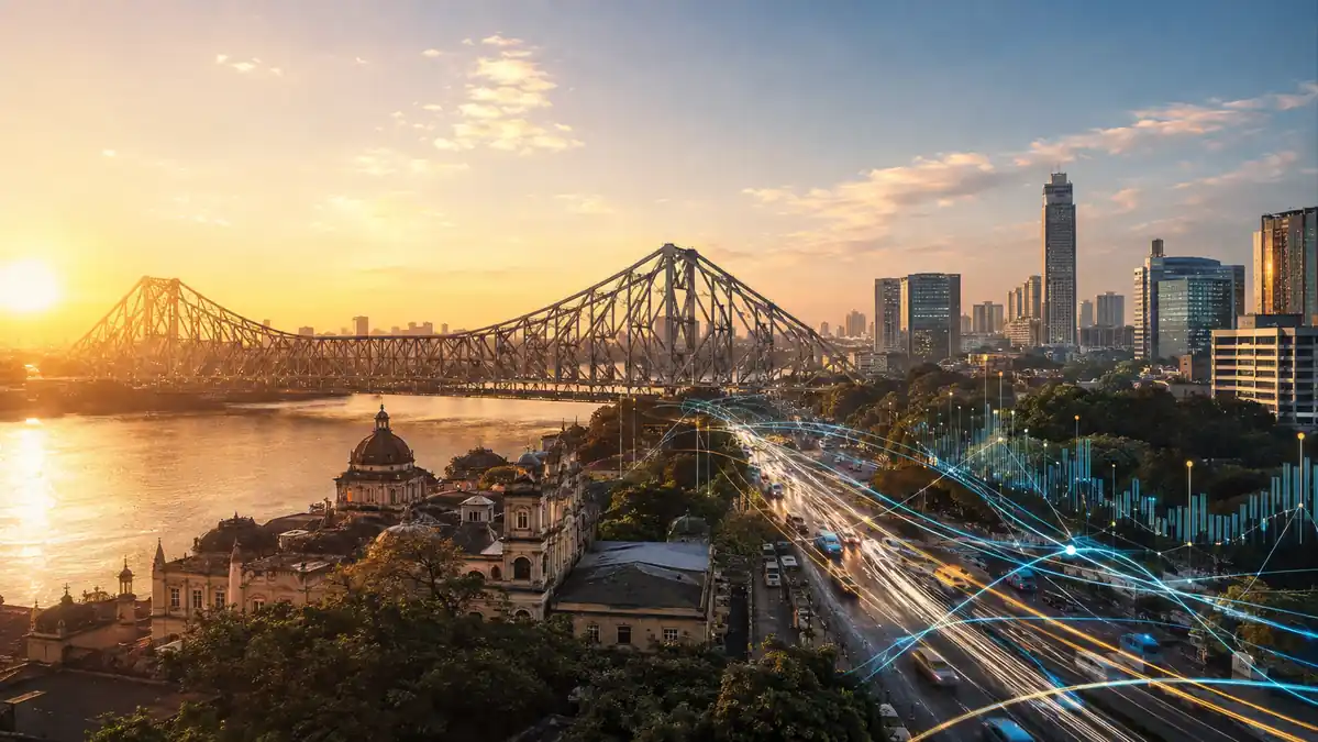 Kolkata skyline and Howrah Bridge representing digital business growth