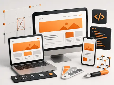 Responsive web design and development illustration